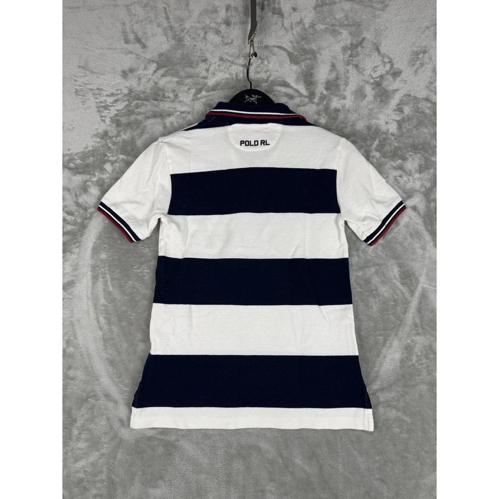 Polo Ralph Lauren Short Sleeve Rugby Shirt Striped Patch Big Pony Youth Boys Med